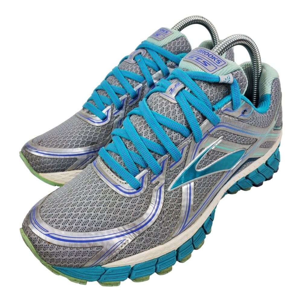 BROOKS Shoes GTS-16 Womens Size 8.5 Silver Blue Running Athletic 1202031B170 - Picture 1 of 13